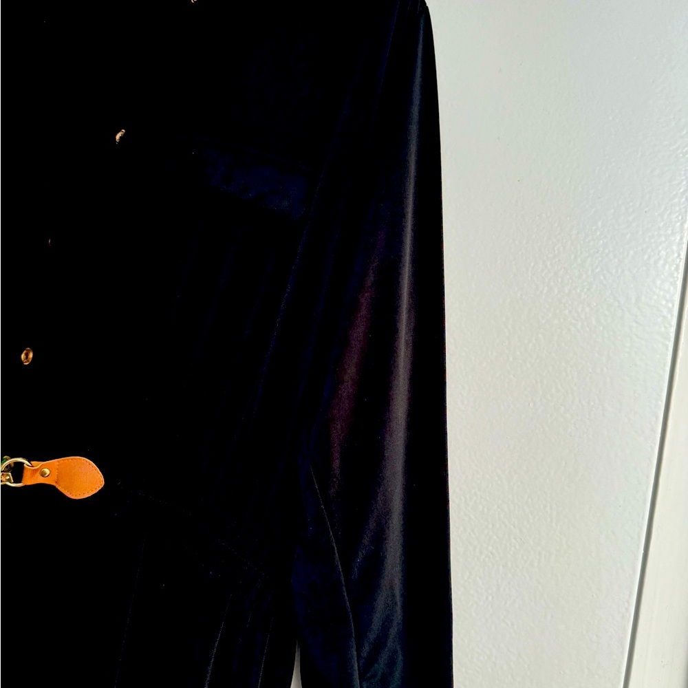 Long stretch button down black dress mid arm.material heavy